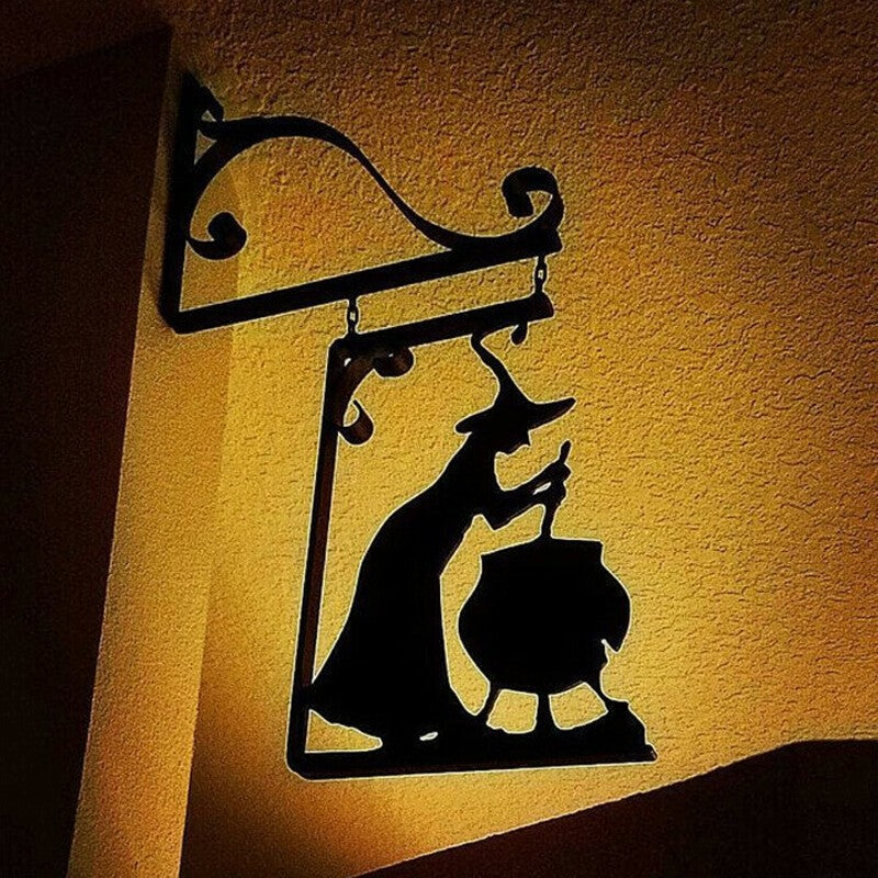 Halloween Witch Cauldron Silhouette Wall Decor Outdoor Metal Hanging Ornament