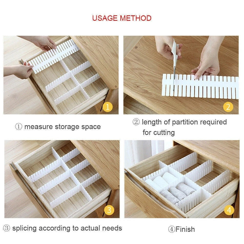 8PCS Drawer Grid Dividers–Adjustable DIY Storage Inserts (47x7cm) for All Drawer