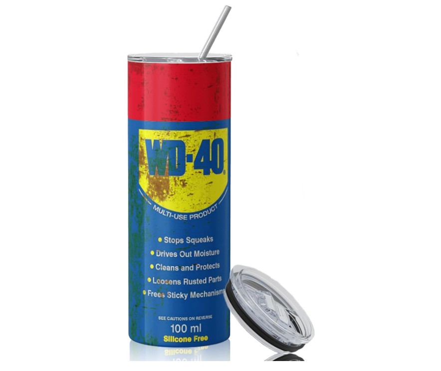 WD40 Dirty Pattern Thermos Cup, Engine Oil Filter Thermos Water Bottle with Lid