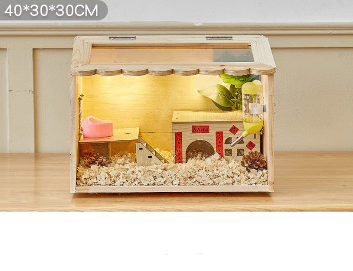 Wooden Hamster Cage, Hamster Hutch Small Animals Hide with Visible Acrylic Board