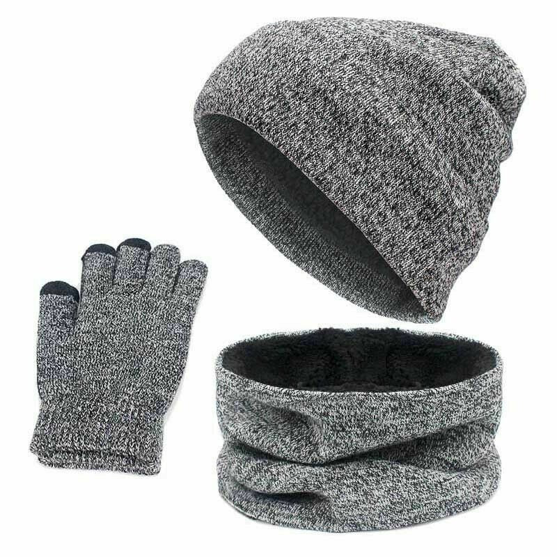 3PCS/Set Men Women Beanie Hat And Neck Scarf Knitted Gloves Set Winter Warm Gift