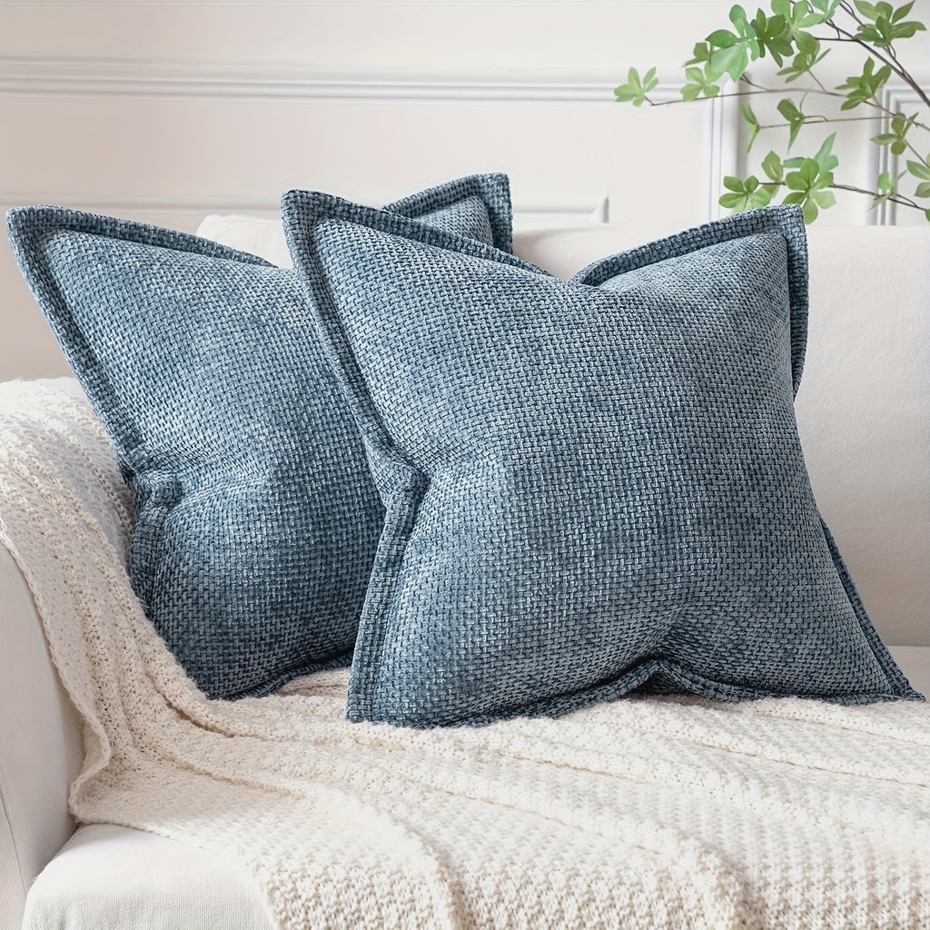 2PCS Simple cushion cover with a small checkered weave pattern and piped edges