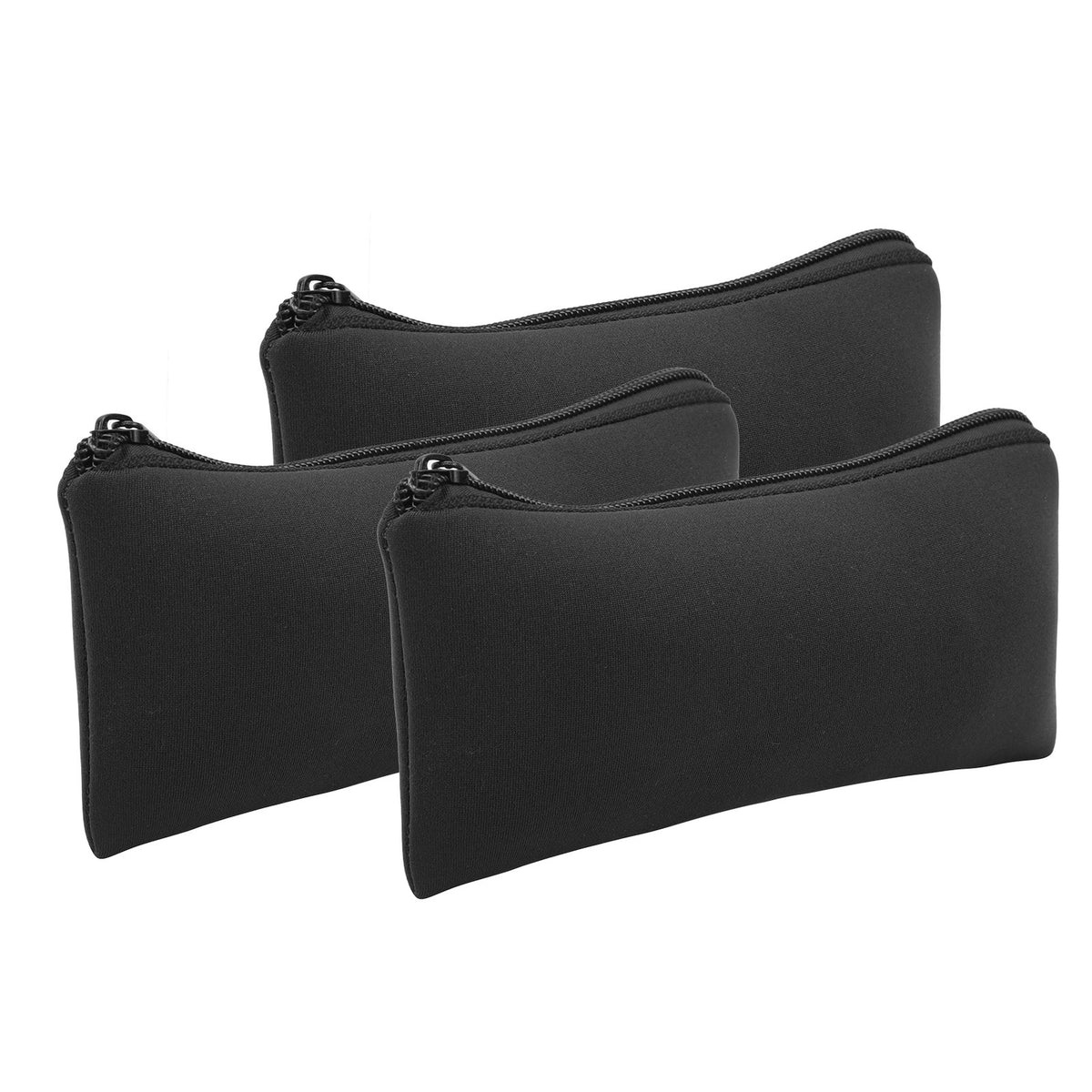 (Black)3pcs Neoprene Mountaineering Storage Pencil Case Bag Camping Soft
