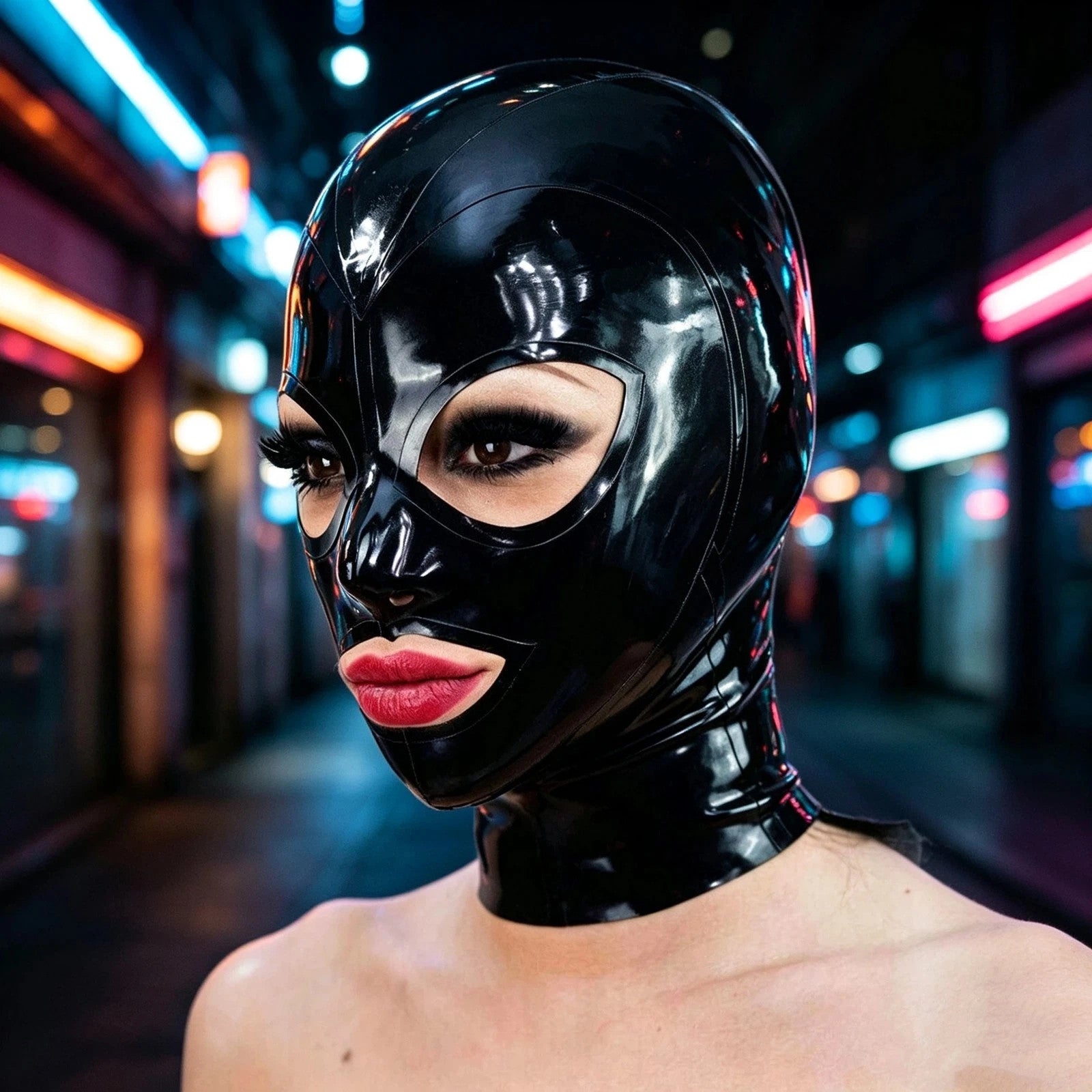 Back Latex Hood Rubber Mask Zipper Party Cosplay Hats UK