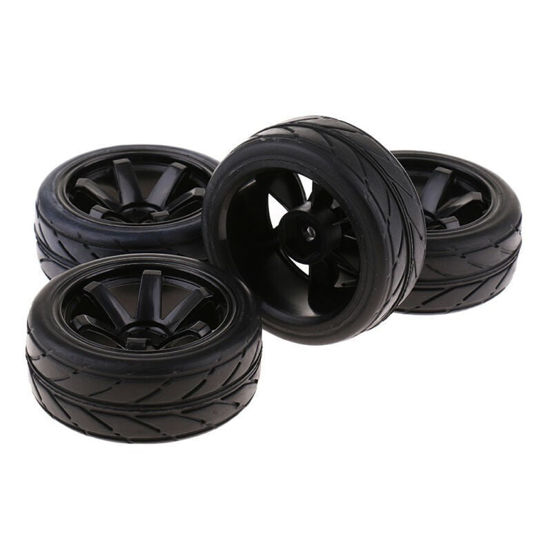 4 Pcs RC Black Tires,1/10 Scale, 6 Spoke Plating Wheels | Off Road Car, For HSP