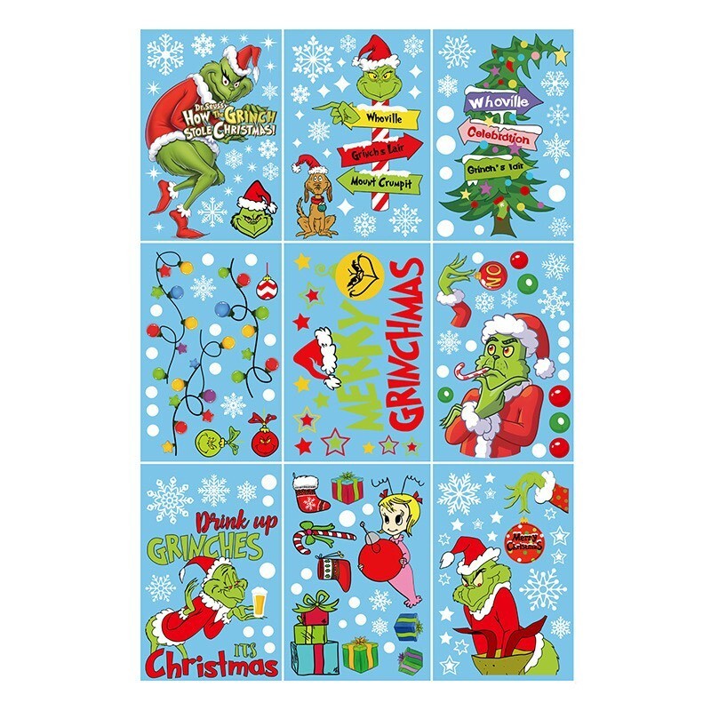 Christmas Grinch's Removable Window Stickers Xmas Art Decal Wall Home Shop Decor