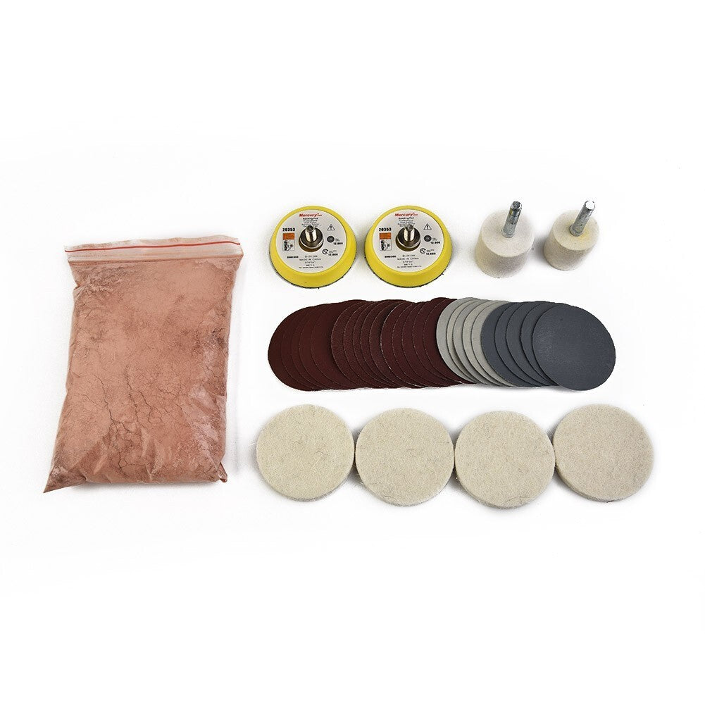 Deep Glass Scratch Repair Kit 34Pcs Wool Polishing Pad Polisher Removal Set