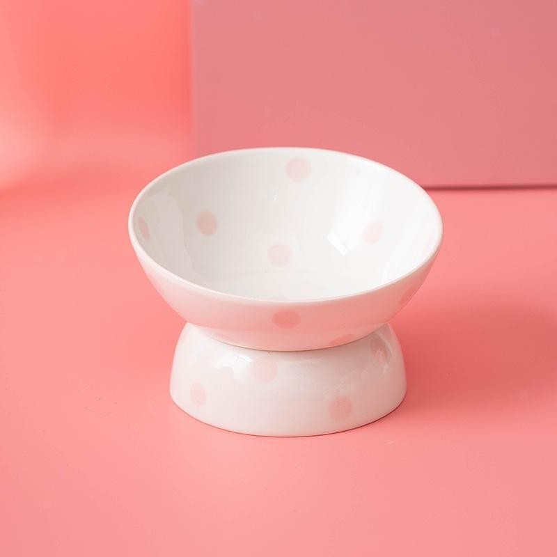 Ceramic Tilted Raised Cat Food Bowl Slant Porcelain Pet Cat Dish Snack Bowl