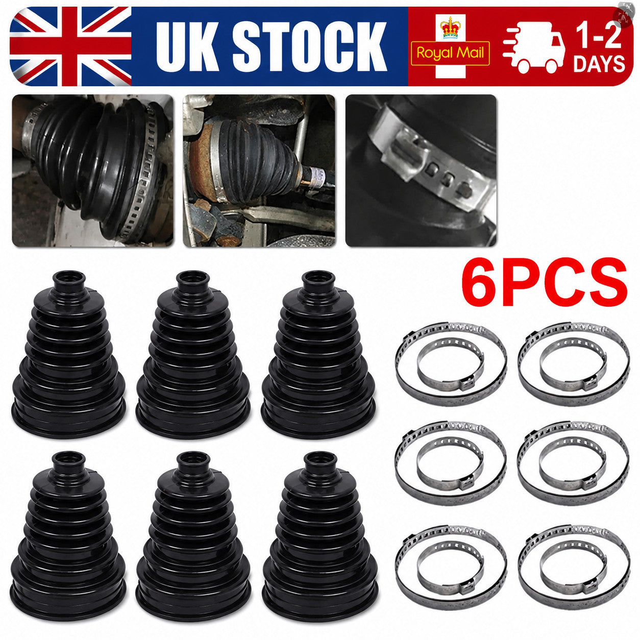 🔥6CV BOOT KIT STRETCHY UNIVERSAL FIT DRIVE SHAFT GATOR JOINT BOOT STRETCH BLACK