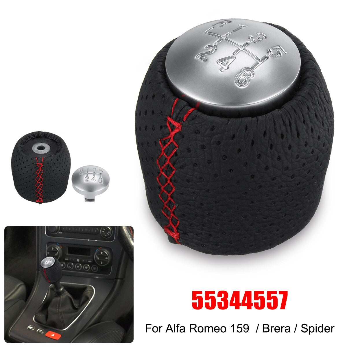 6 Speed Red PU Leather Gear Shift Knob & Cap For Alfa Romeo 159 Brera Spider