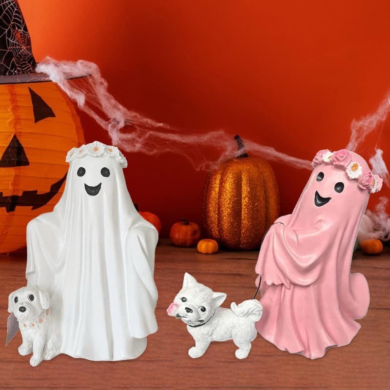 Ghost Walking Dog Statue Ornament Decorative Cute Ghost Figurine Halloween