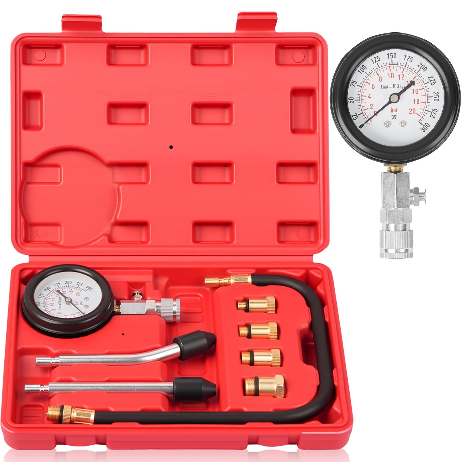 8PCS Petrol Engine Compression Tester for Automotives and Motorcycles Kit Set