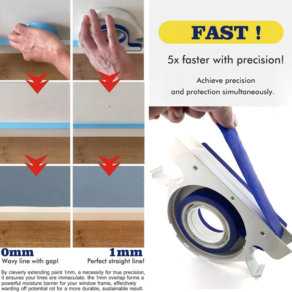 Masking Paint Tape Applicator Set, 25mm Width Blue Painter Tape Dispenser Tool