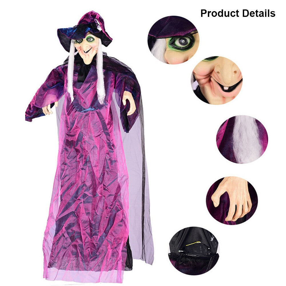 Life Size Witch with LED Eyes and Spooky Sounds Battery Powered for Garden Yard