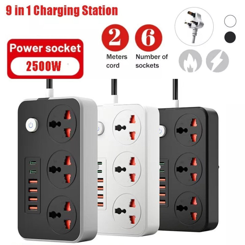 Surge Protected Extension Lead With 6 USB USB C 6Gang Way Power Cable UK Plug