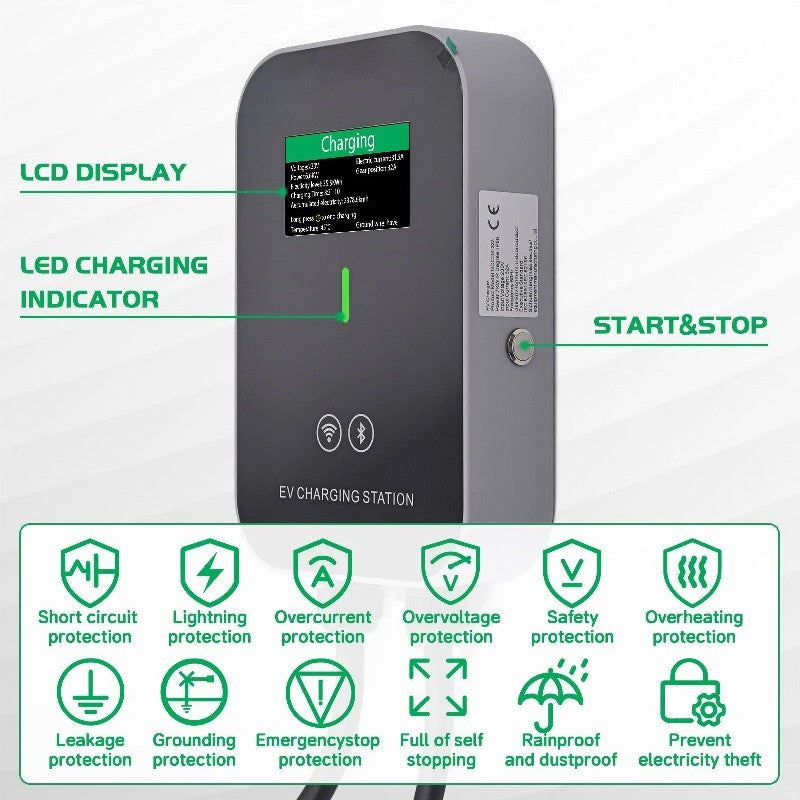 Car Charge Type 2 Electric Car Charging Station 32A 7KW EV Charger With 5M Cable