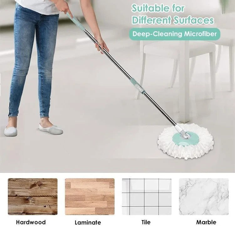 Spin Mop Set with Bucket & Built-in Wringer - Microfiber Floor Mop for Home