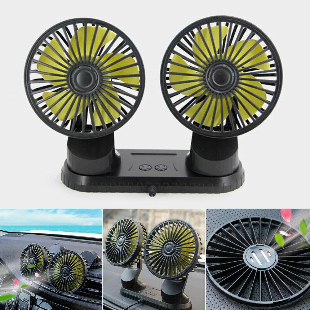 Portable 2 Head Fan 360° Rotatable Car Cooling Air Fan 5V Dual Head Fan USB