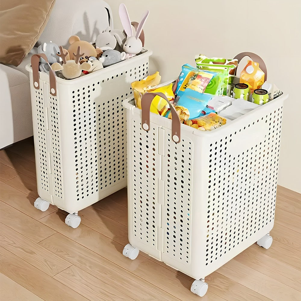 Large Capacity Foldable Laundry Basket with Wheels Laundry Room Laundry Basket