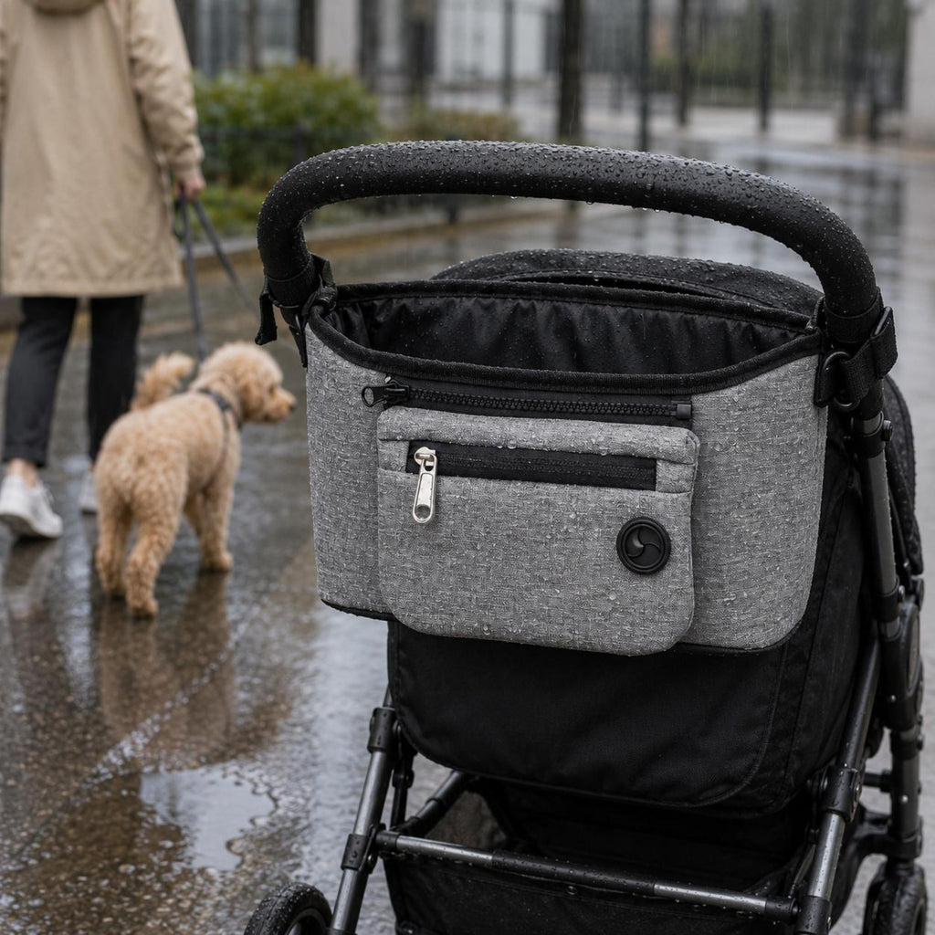 Pet Stroller Organizer Zippered Pocket Stroller Organizer Bag unfastenedTop