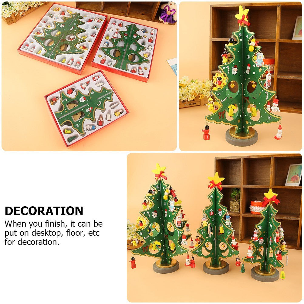 1 Pack DIY Wooden Christmas Tree Green Christmas Adornment for Party Decor