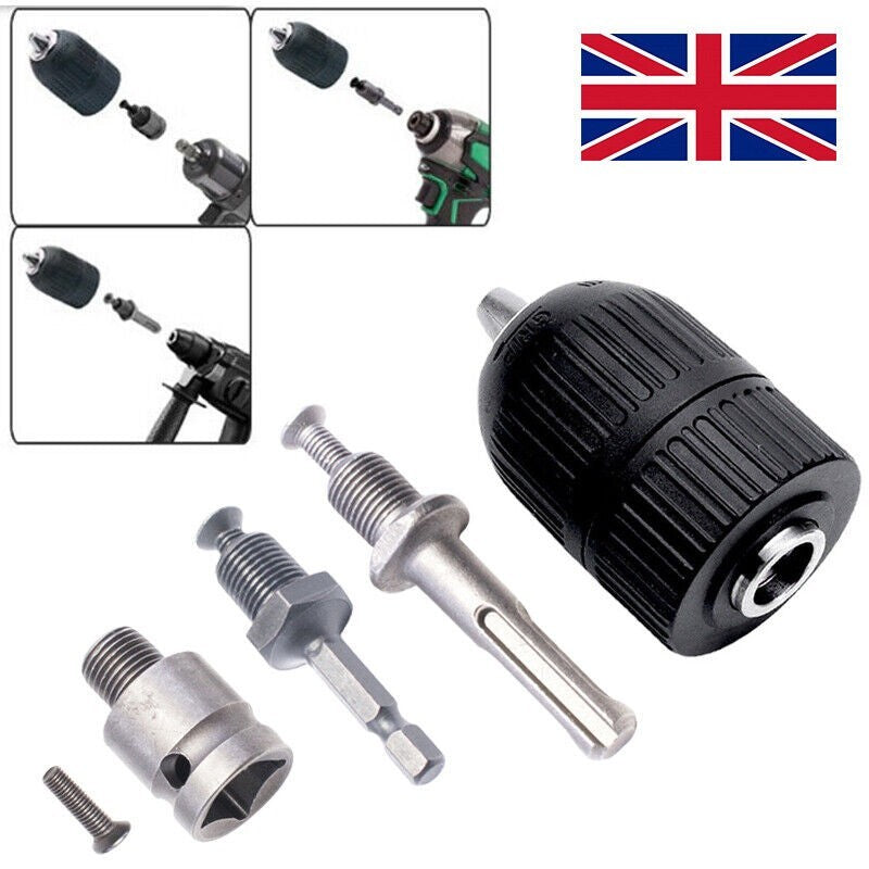 1/4" Hex Shank Impact Driver Adapter 2-13mm Keyless Drill Chuck Screwdriver Tool