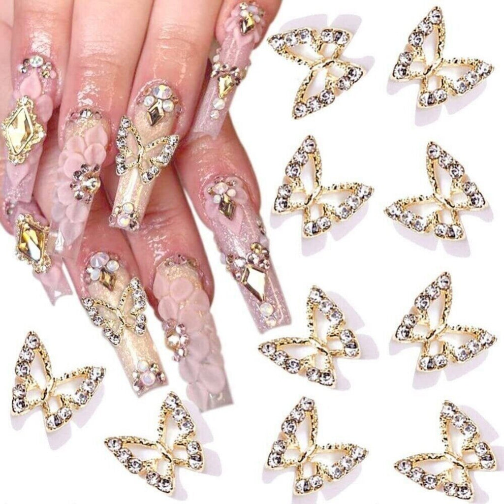 10pcs 3D Alloy Butterfly Nail Charms, Butterfly Nail Gems Nail Rhinestones Shiny