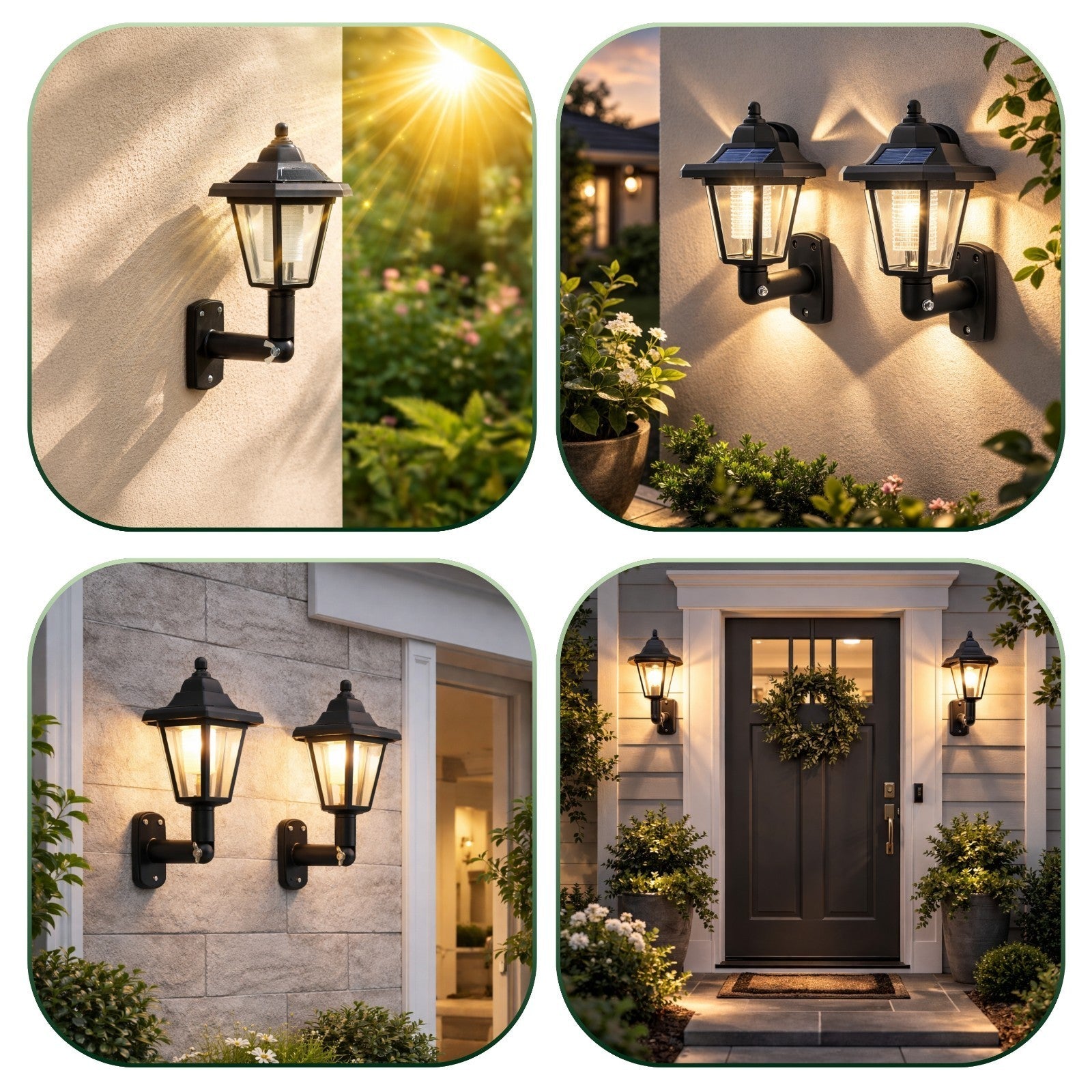 Set of 2 Solar Outdoor Wall Lights Victorian IP65 Solar Garden Lanterns