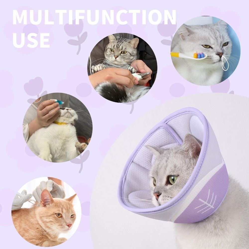 Soft Cat Cone Purple Recovery Collar Stop Licking and Scratching Cat Collar