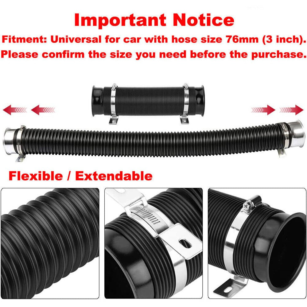 76mm 3 inch Universal Car Cold Air Intake Inlet Pipe Flexible Duct Tube Hose Kit