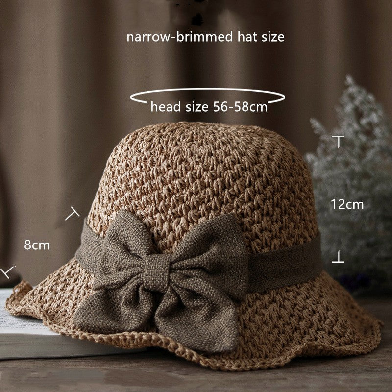 Women's Straw Bucket Hat Brim Sun Hat Crochet Floppy Beach Hat with Ruffled Bow