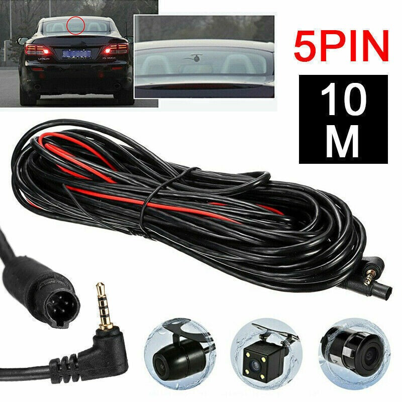 33ft/10m 5 Pin Car DVR Backup Rear View Camera Extension Cable Lead Cord