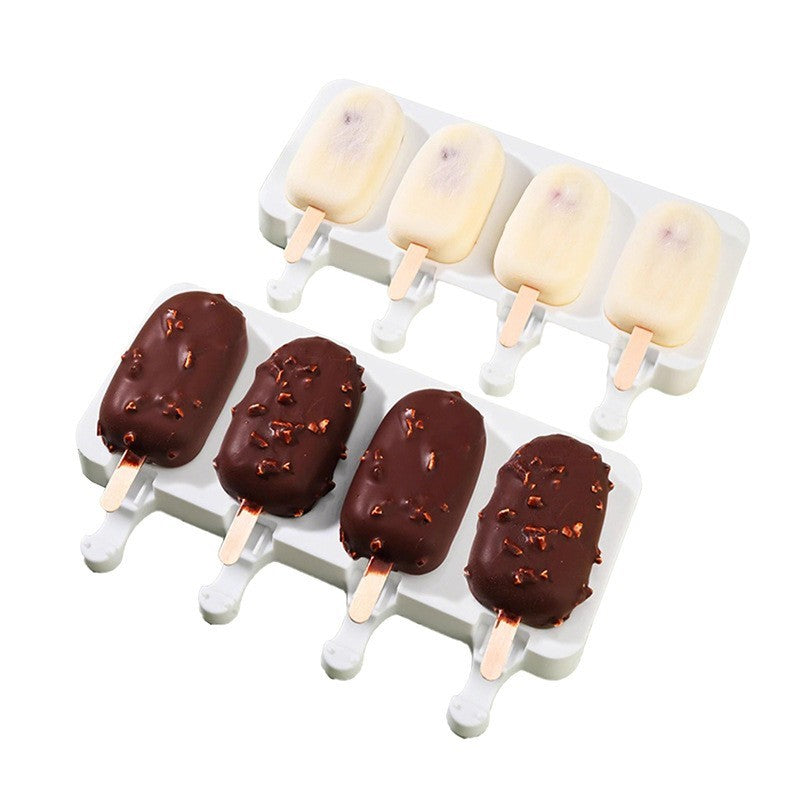 Reusable Silicone 4 Cavity Ice Cream Popsicle Mold for DIY Treats