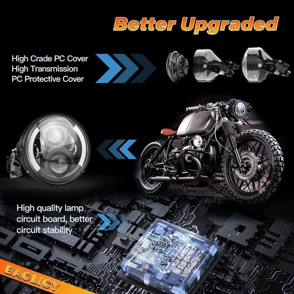 7'' Round LED Motorcycle Headlight with Housing Bucket Mount  Amber for Harley