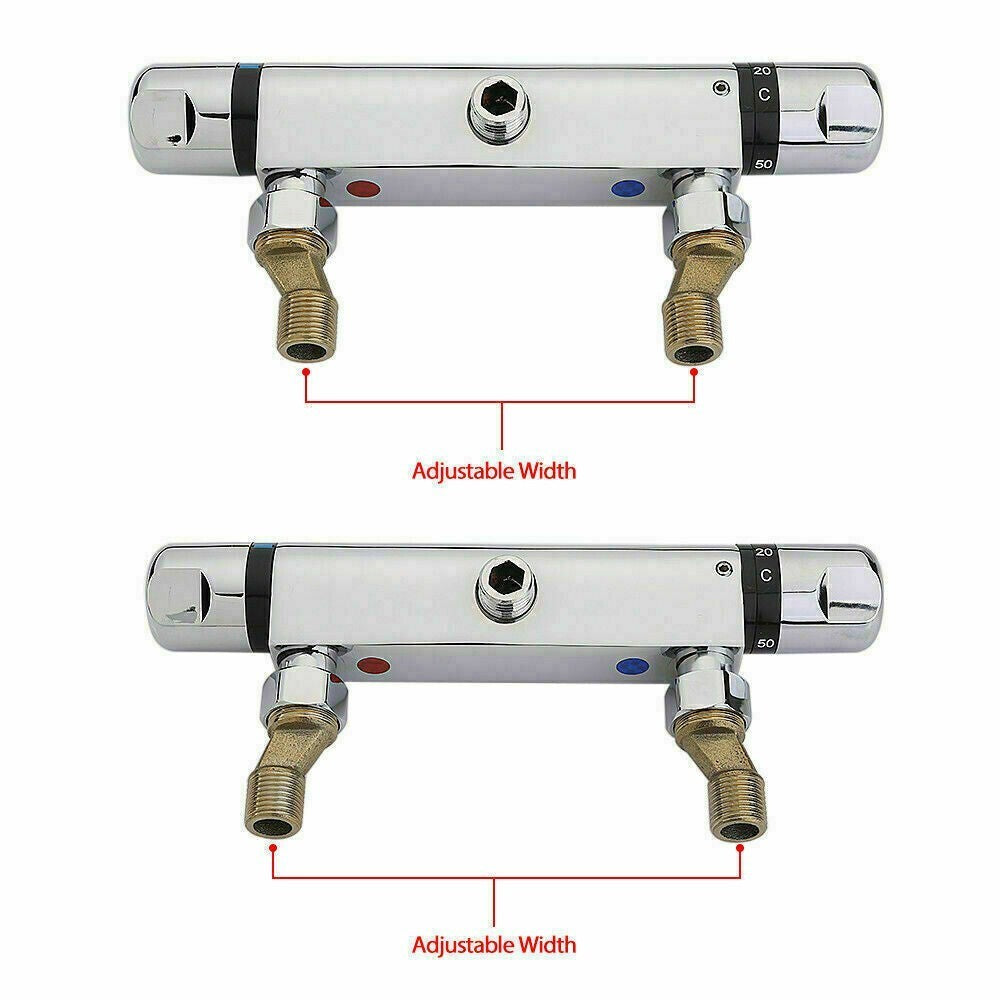 1/2" Outlet Modern Thermostatic Exposed Bar Shower Mixer Valve Tap Chrome Bottom