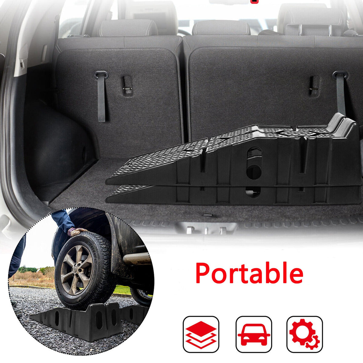 2pcs Heavy Duty 5 Ton 2.5+2.5 Ton Plastic Car Ramp Lifting Ramps 33cm Extra Wide