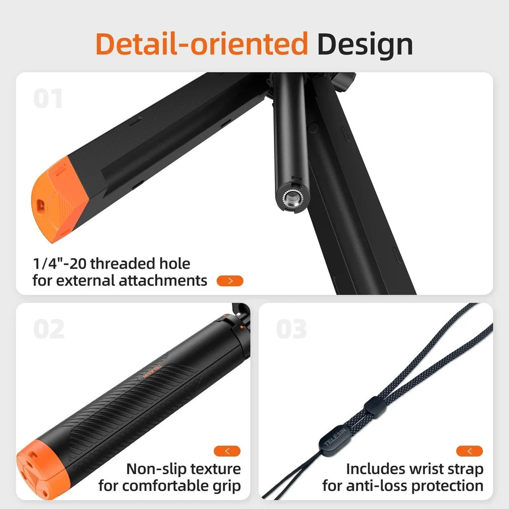 TELESIN 4 in 1 Floating Hand Grip Tripod Selfie Stick for GoPro Hero 13 12 11 10