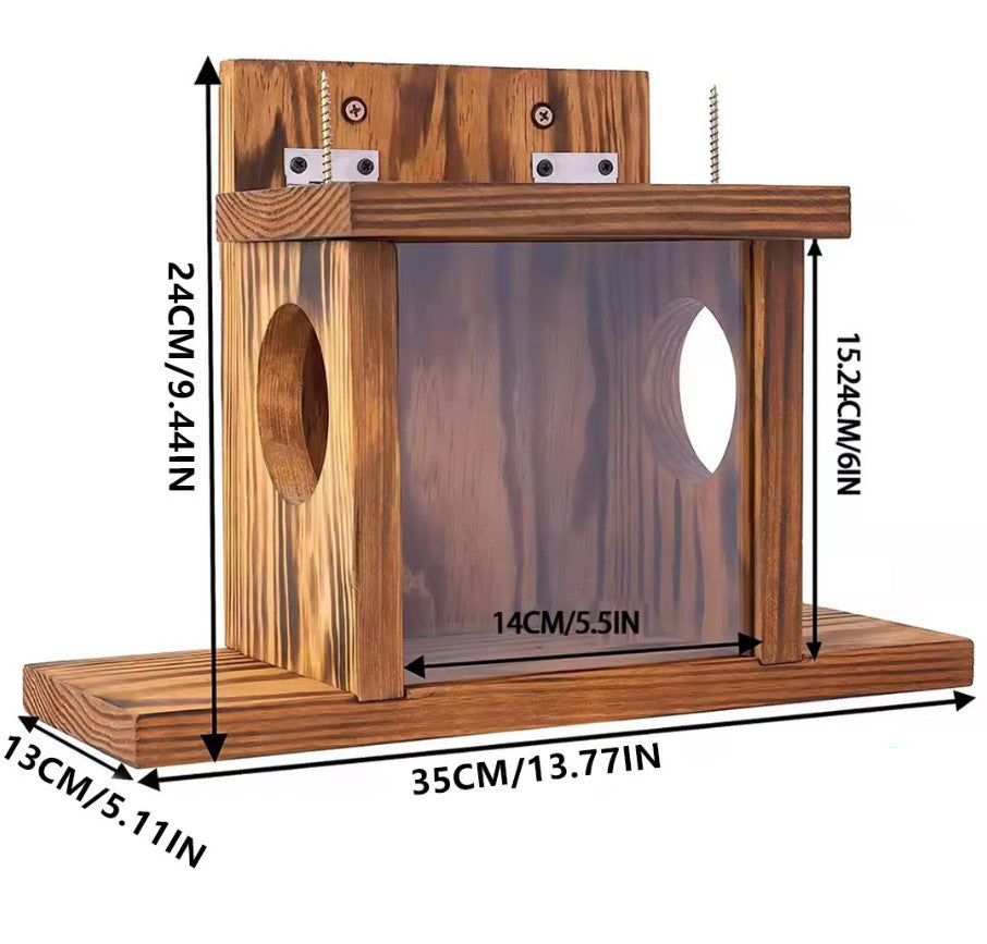 Carbonized Wood Squirrel Feeder Durable Squirrel House Box for Backyard Garden~