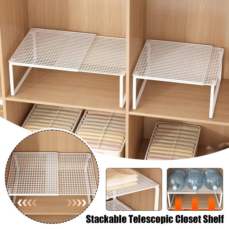 Metal Closet Shelf Adjustable Stackable Shelves DIY Wardrobe Organizer Cabinet