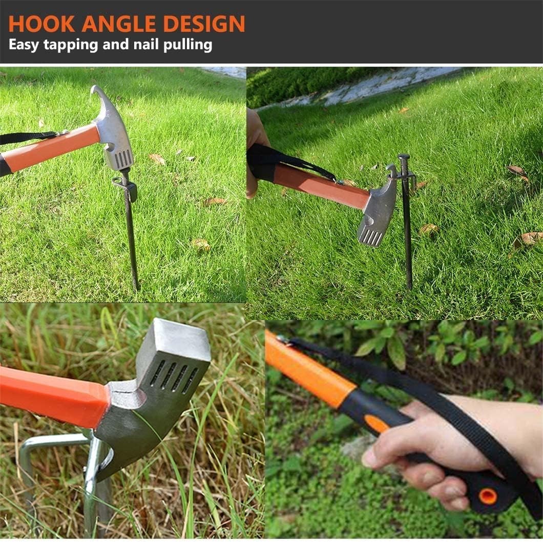 12" High Carbon Steel Tent Ham Camping Hammer Heavy Duty with Tent Stake Remover