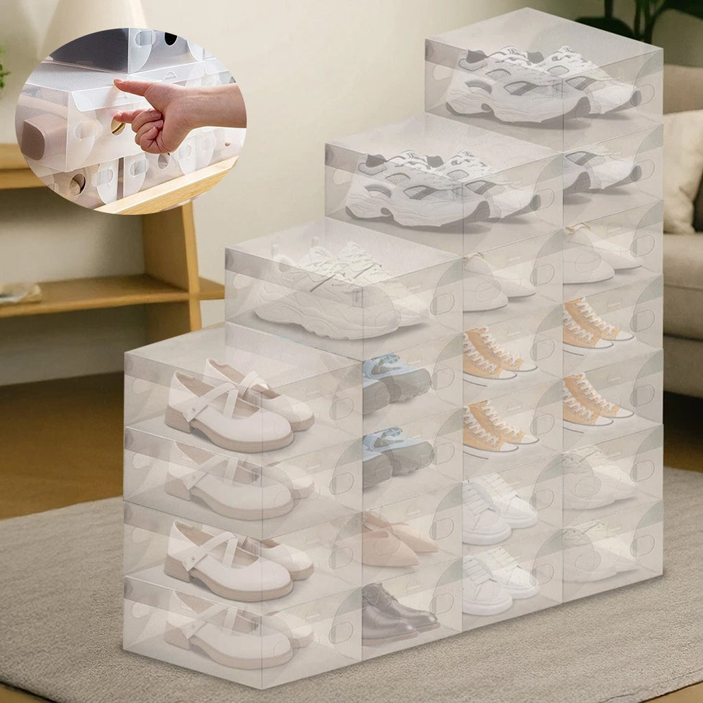 22PCS Clear Plastic Shoe Storage Boxes Stackable Foldable Durable Shoe Organiser