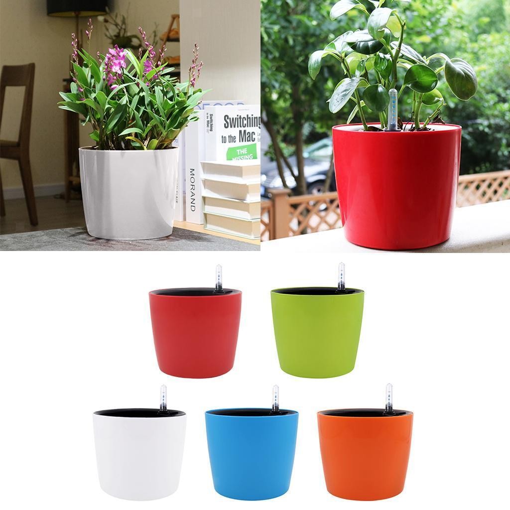 Round Self-watering Plant Flower Pot with Water Level