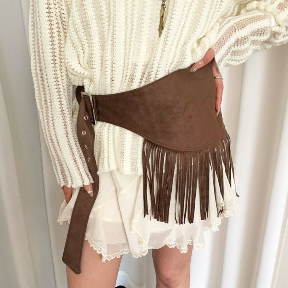 Fringe Mini Skirts Cowboy Style Triangle Butt Curtain  Streetwear