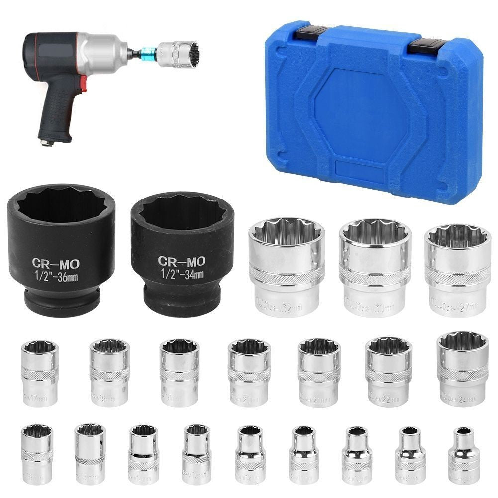 12-point 8-36mm CR-V Metric Sockets 21Pcs 1/2" Drive Universal Spline Socket UK