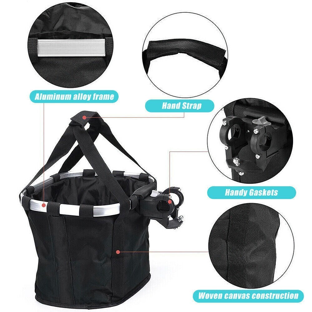 Bicycle Front Basket Foldable Bike Handlebar Bag Pet Carrier Frame Storage Pack