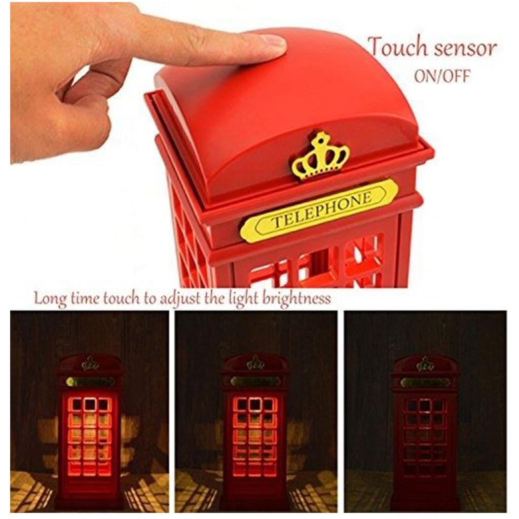 Red London Telephone Booth Night Light Bedside LED Table Lamp USB /Battery
