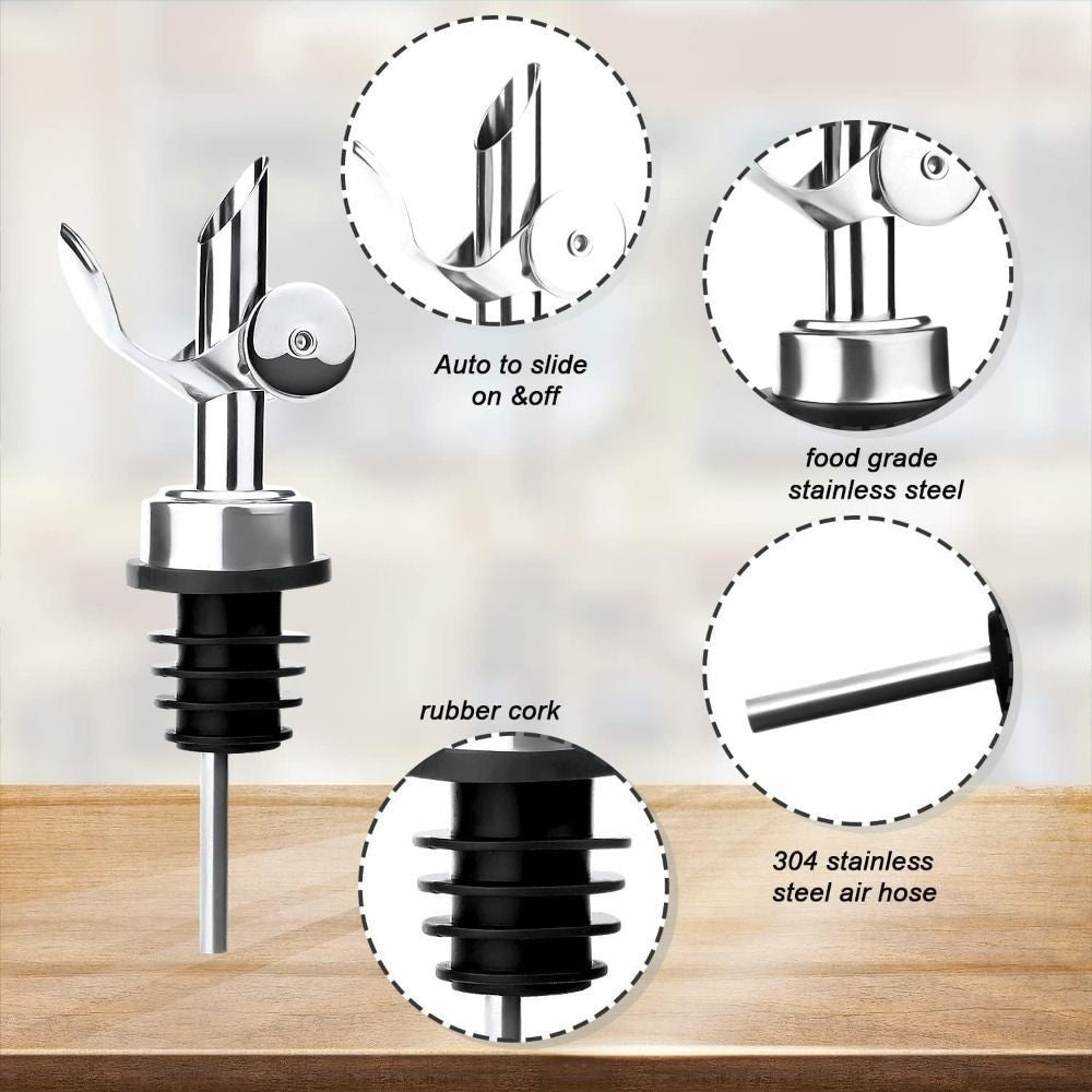 3pcs Stainless Steel Bottle Pourer Wine Olive Oil Dispenser Spout Kitchen Bar