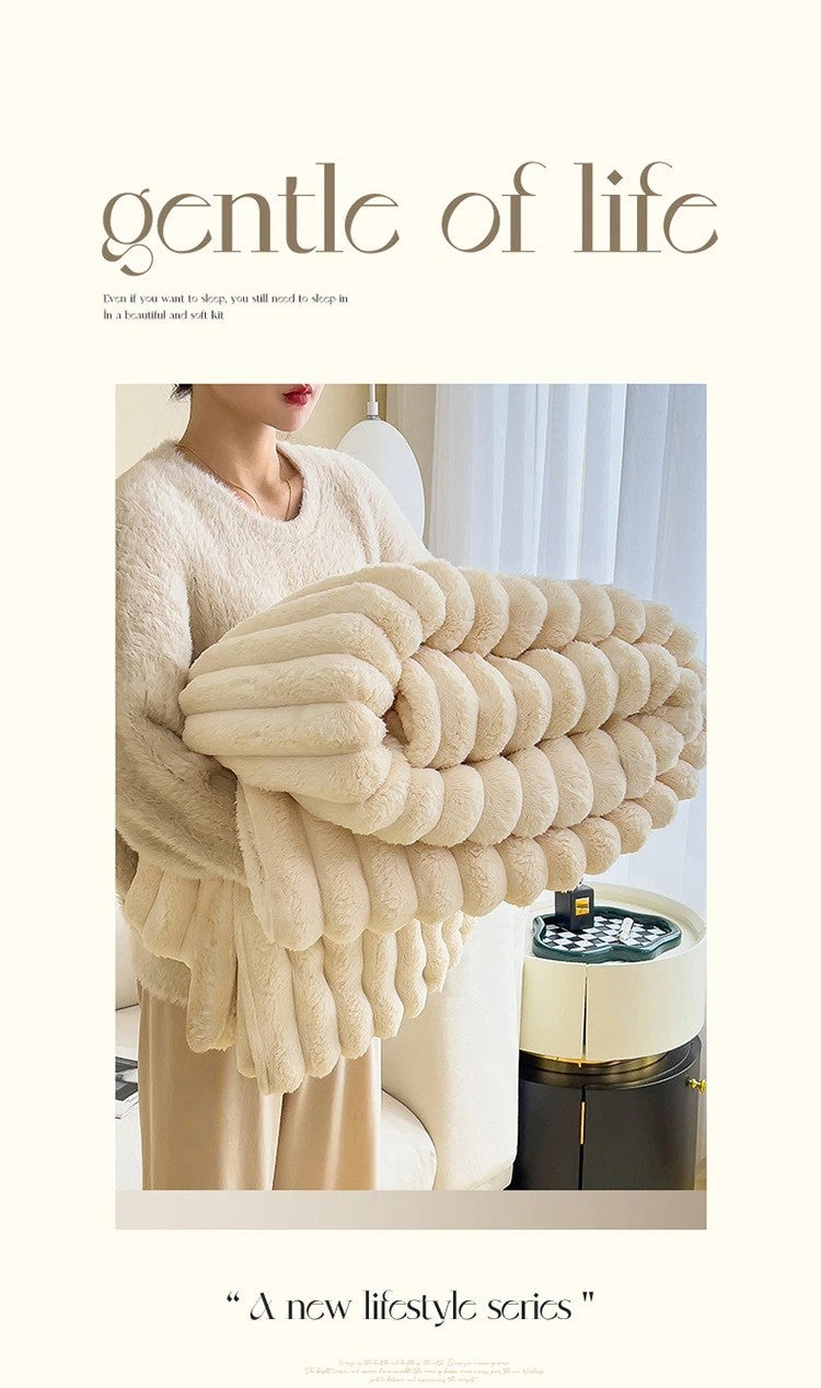 Chunky Ribbed Throw Fluffy Faux Fur Extra Large Blanket for Sofa Bed Double