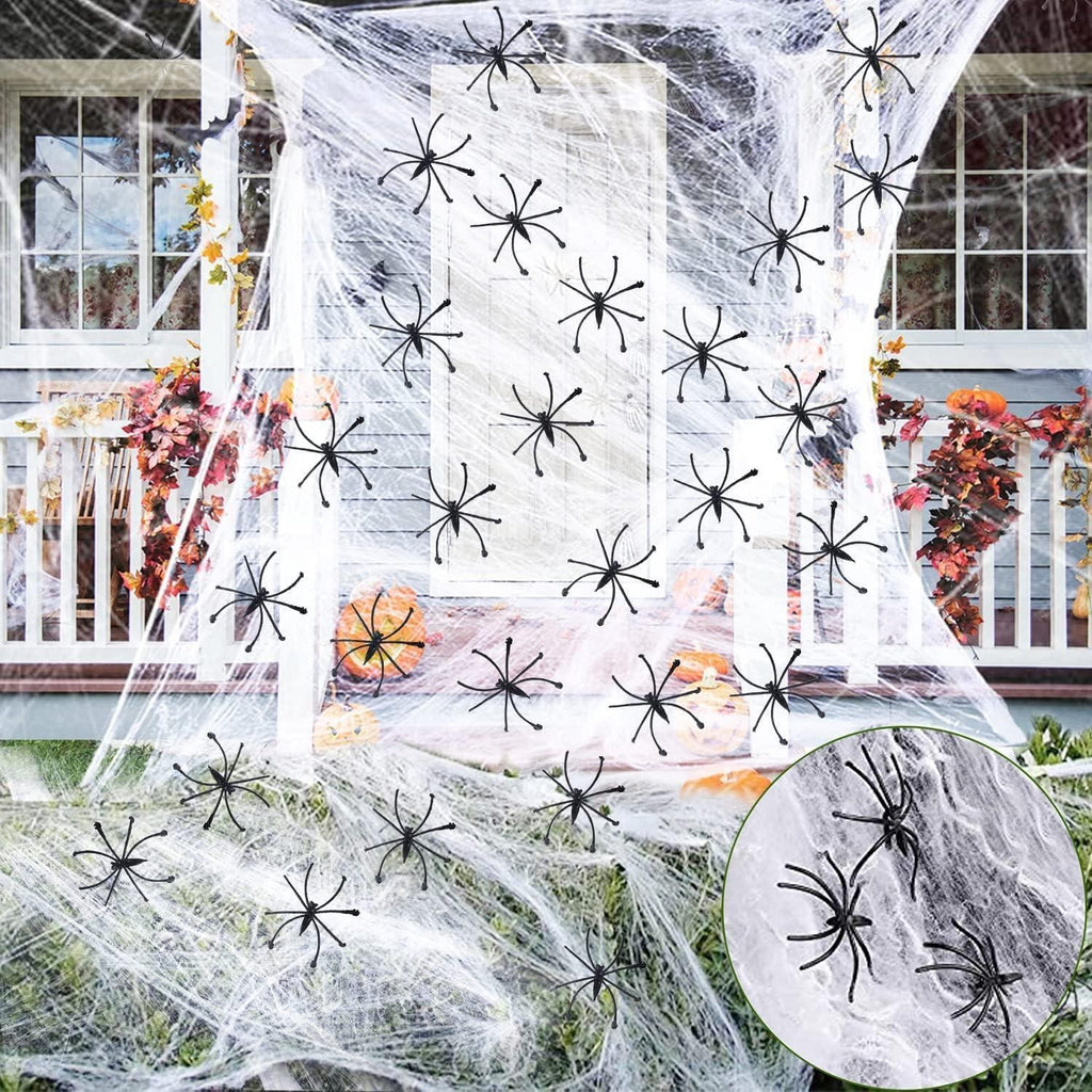 Spider Web With 10pcs Spiders Halloween Decoration Stretchy Cobweb Props
