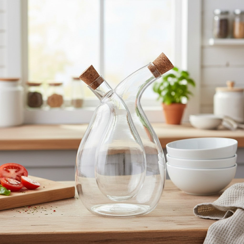 2 in 1 Cruet Bottle Separated Compartments 3.7x5.5inch Accessory Transparent